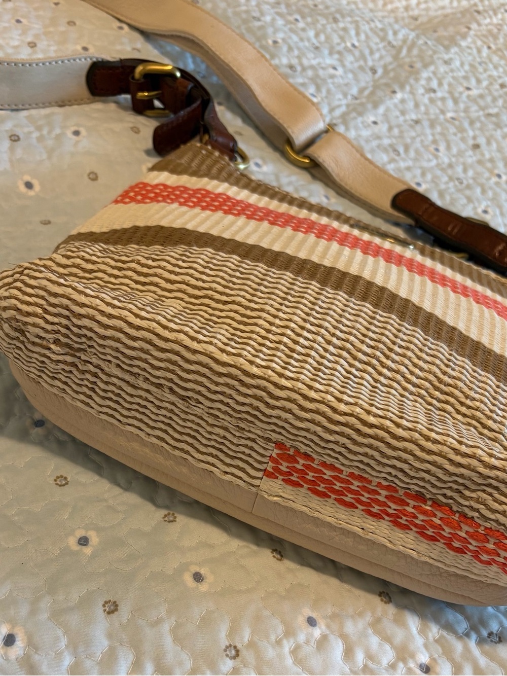 Fossil Explorer Vintage Inspired Straw Stripe Crossbody Beach Bohemian - Picture 3 of 5